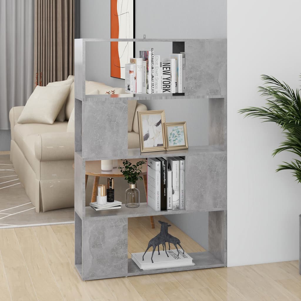 Bokhylle/romdeler betonggrå 80x24x124,5 cm konstruert tre
