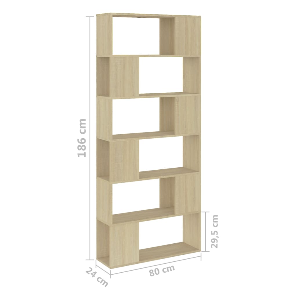 Bokhylle/romdeler sonoma eik 80x24x186 cm konstruert tre