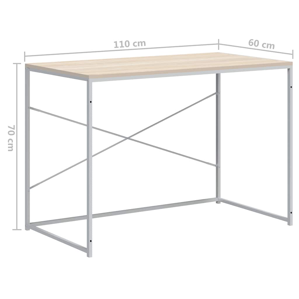 Databord hvit og eik 110x60x70 cm konstruert tre