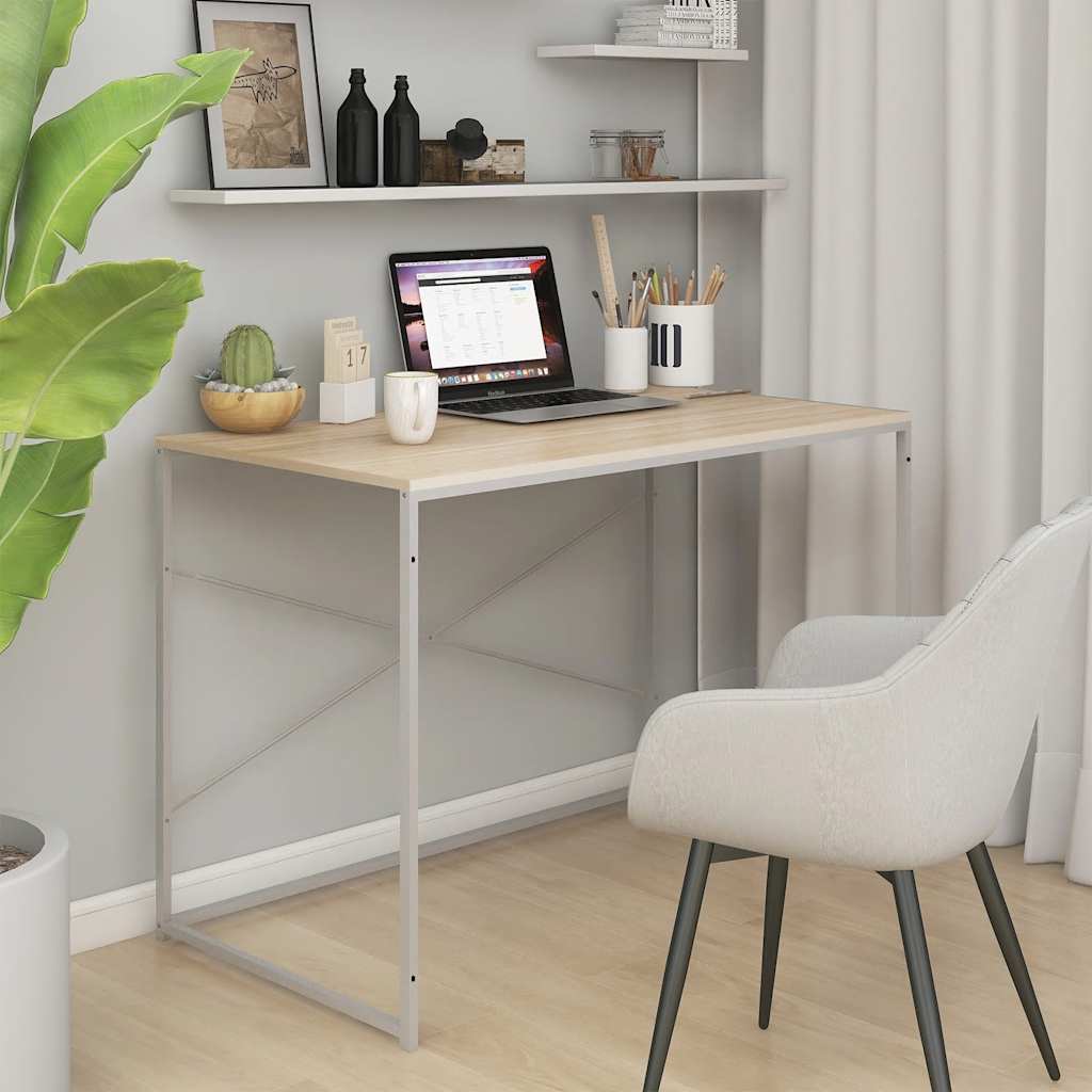 Databord hvit og eik 110x60x70 cm konstruert tre