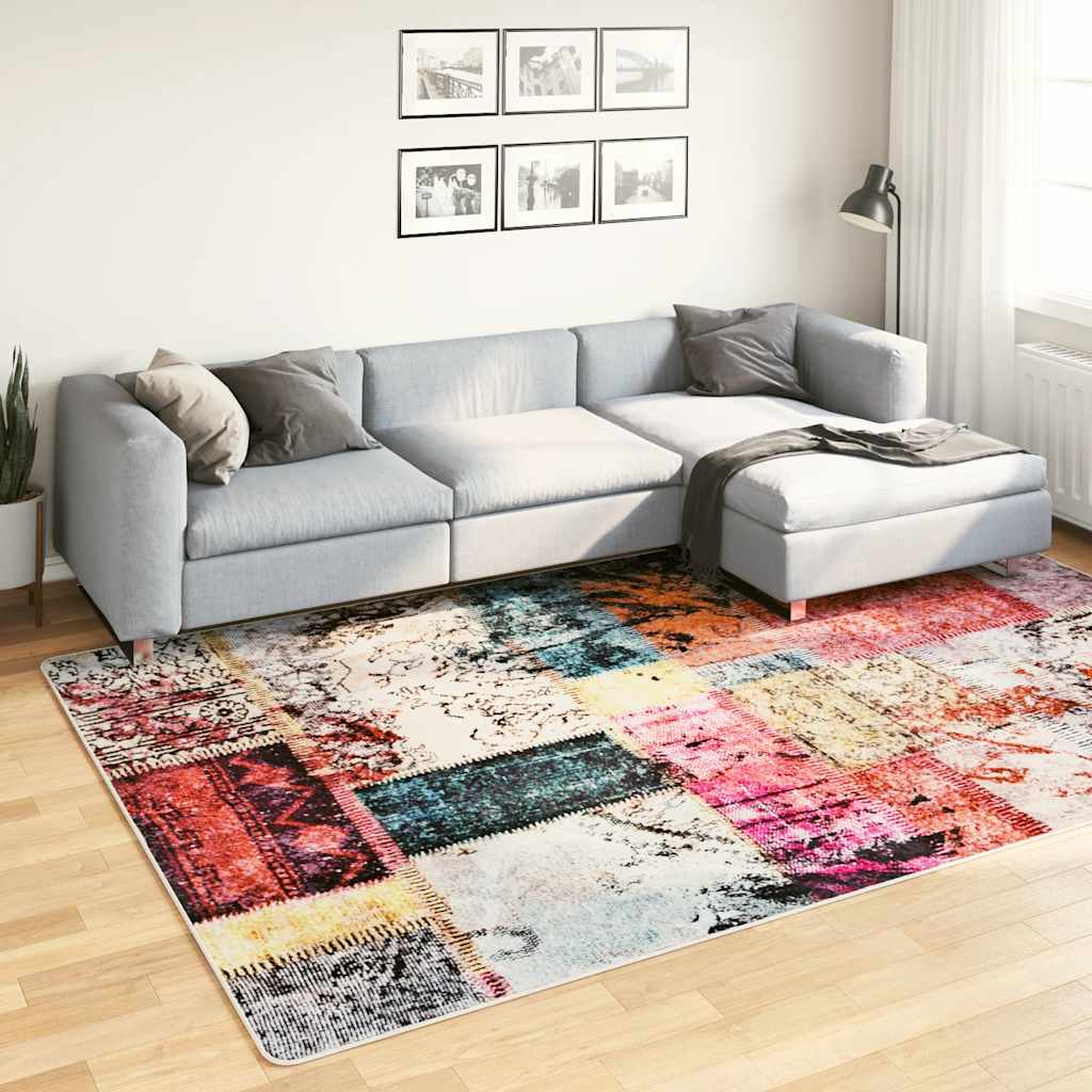 Vaskbart teppe med lappemønster 190x300cm flerfarget