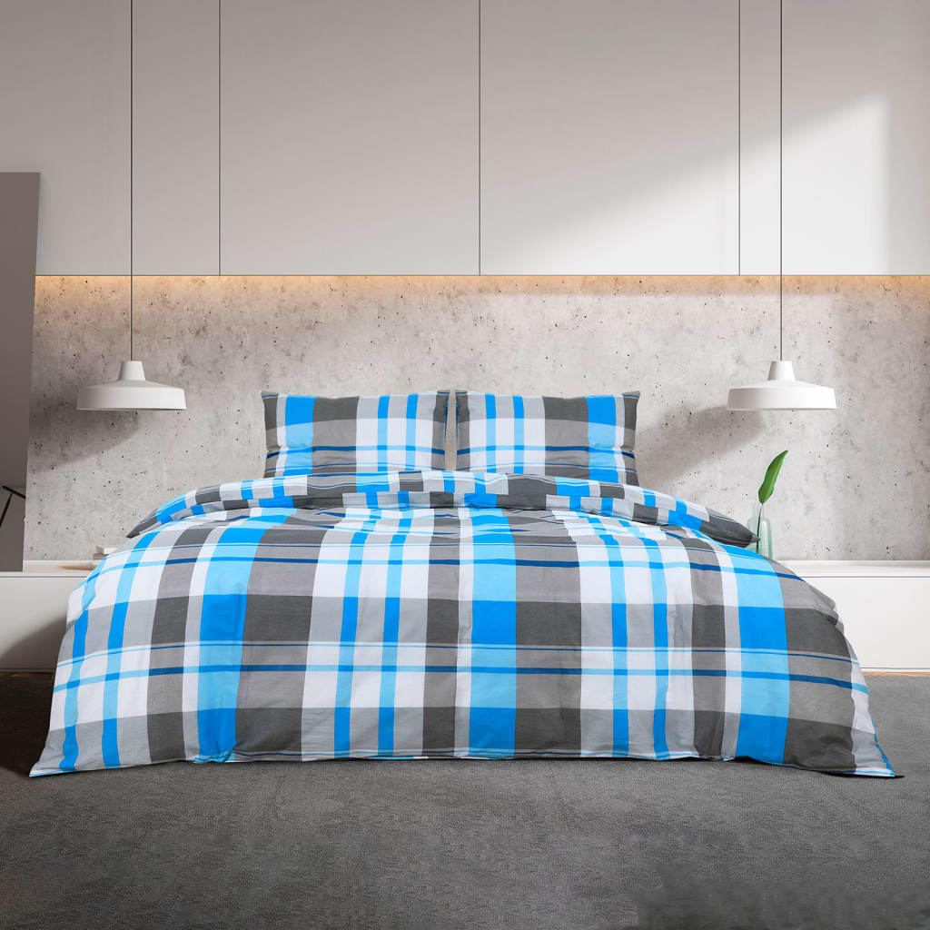 Sengesett blå og grå 240x220 cm bomull
