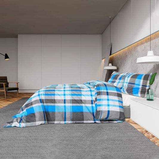 Sengesett blå og grå 200x220 cm bomull