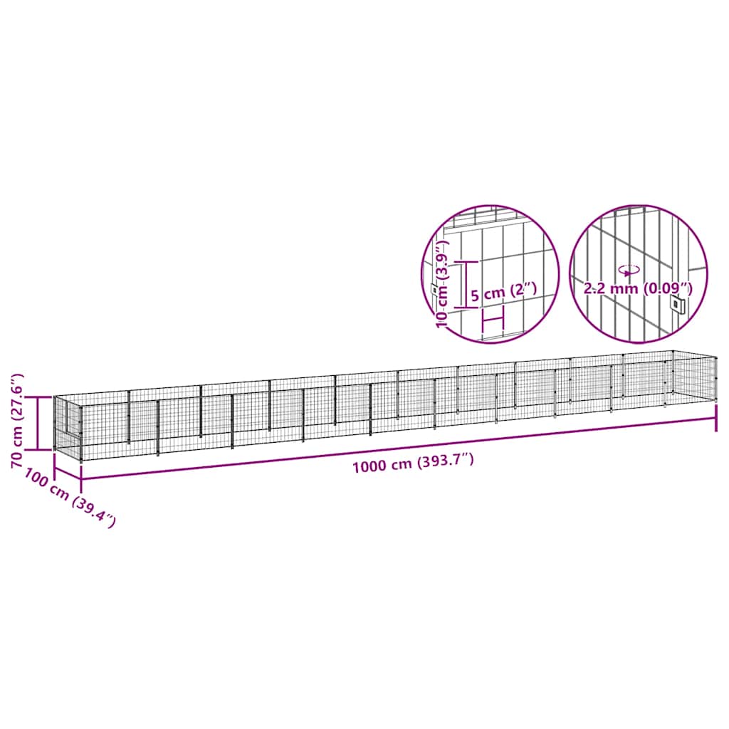 Hundegård svart 10 m² stål