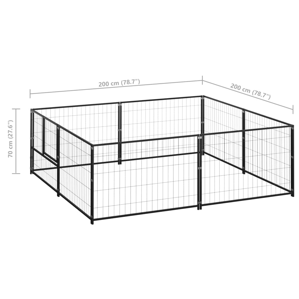 Hundegård svart 4 m² stål