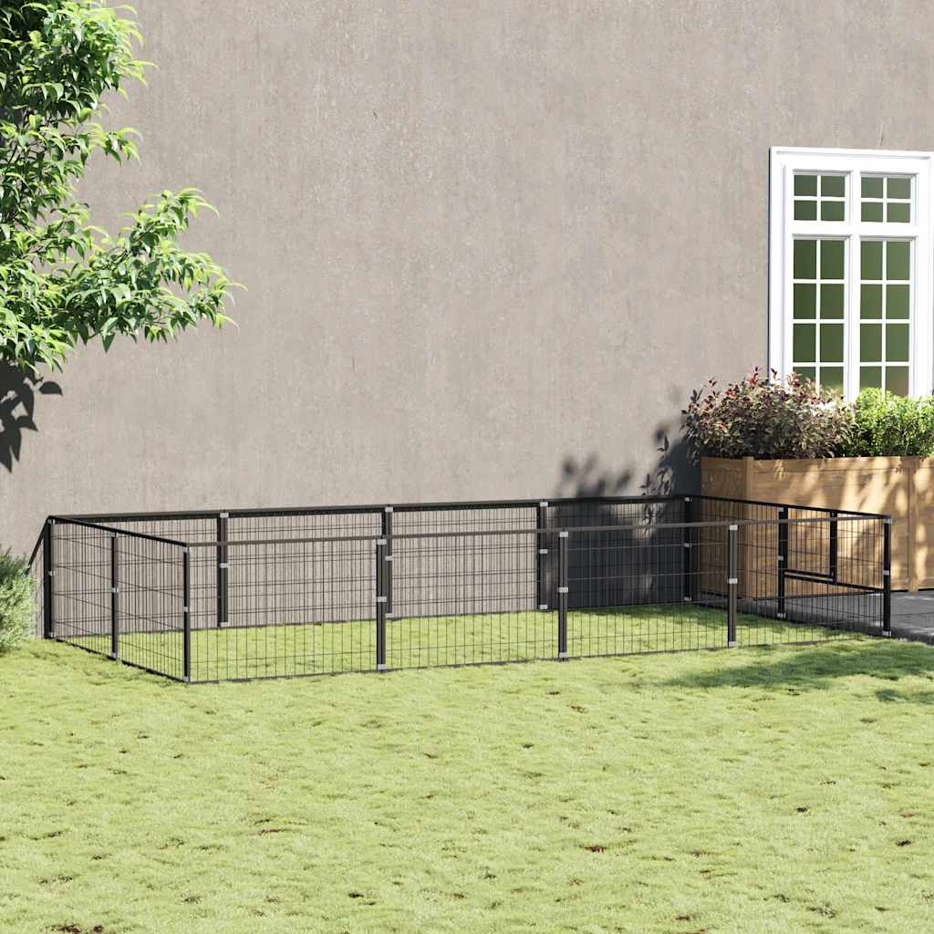 Hundegård svart 8 m² stål