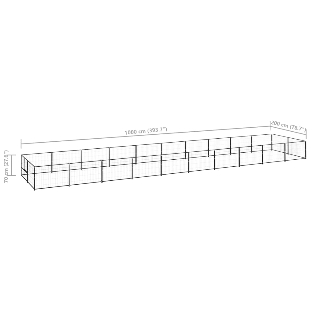Hundegård svart 20 m² stål