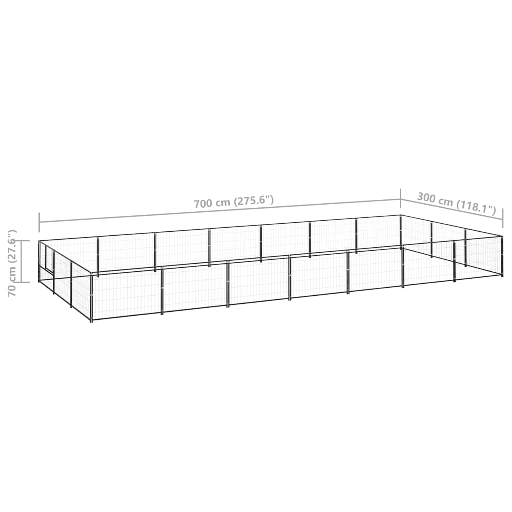 Hundegård svart 21 m² stål
