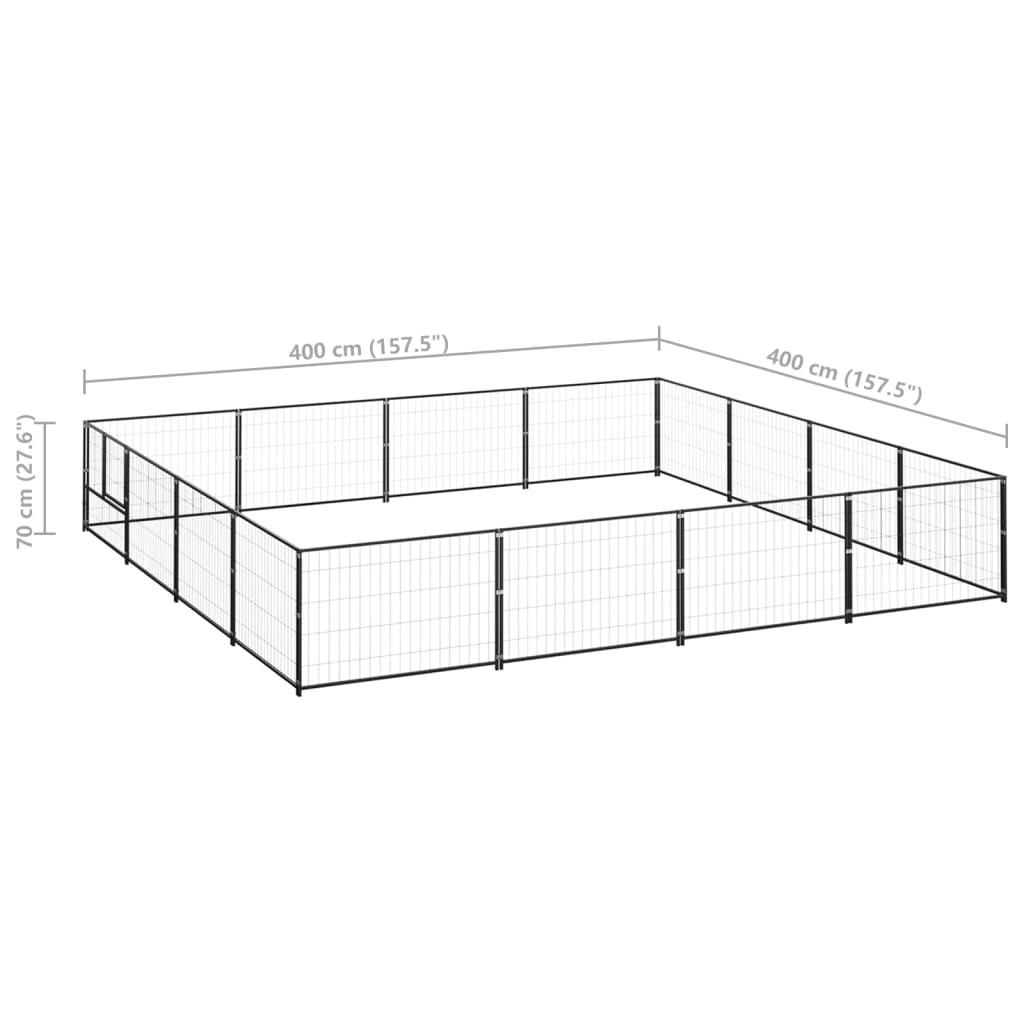 Hundegård svart 16 m² stål