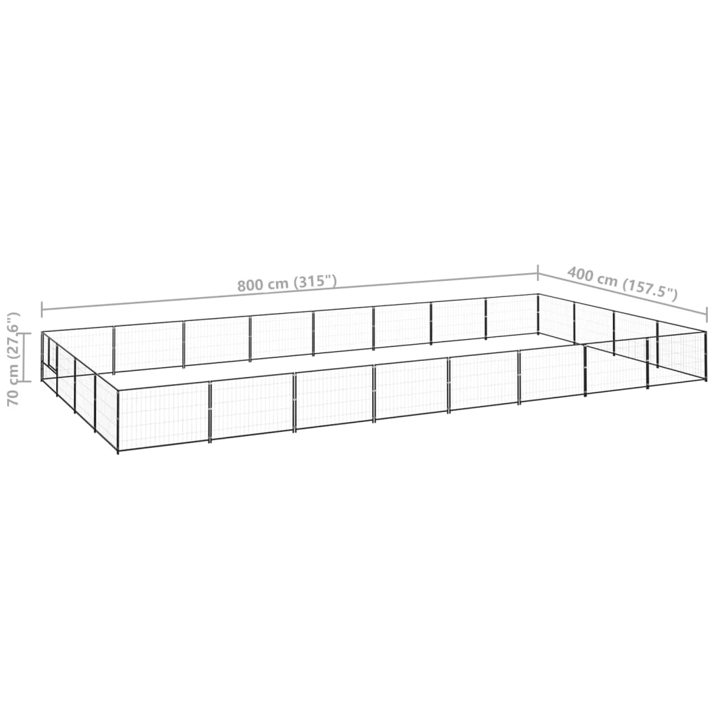 Hundegård svart 32 m² stål