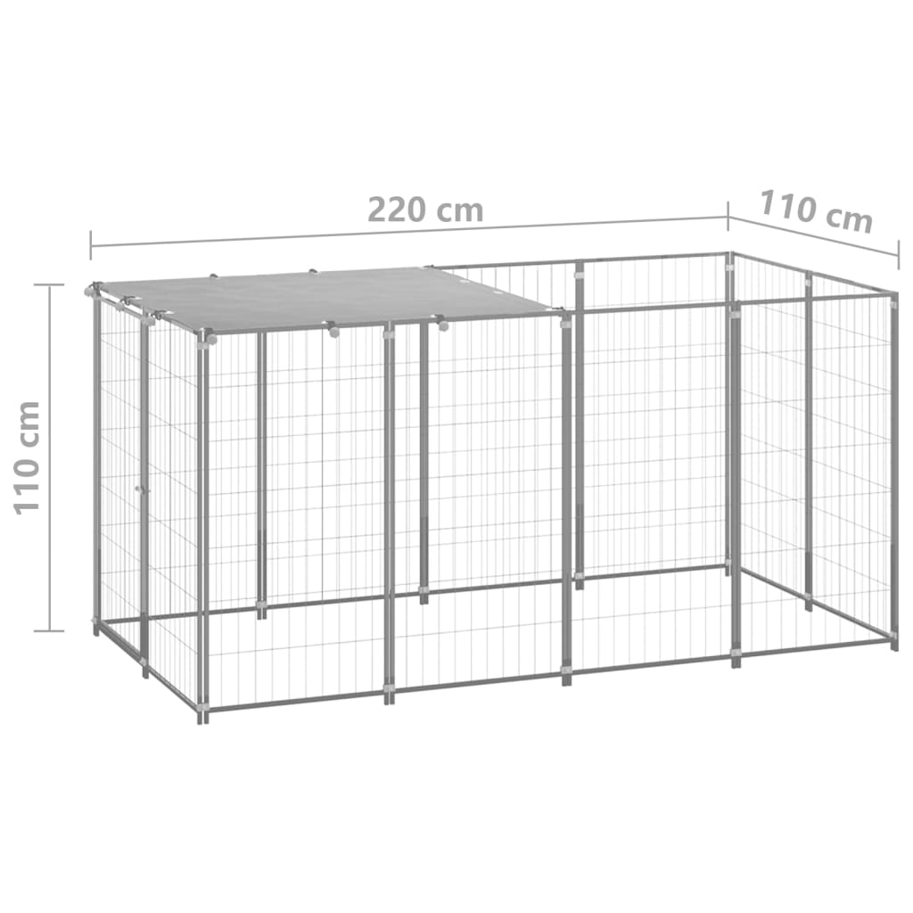 Hundegård sølv 2,42 m² stål vidaXL