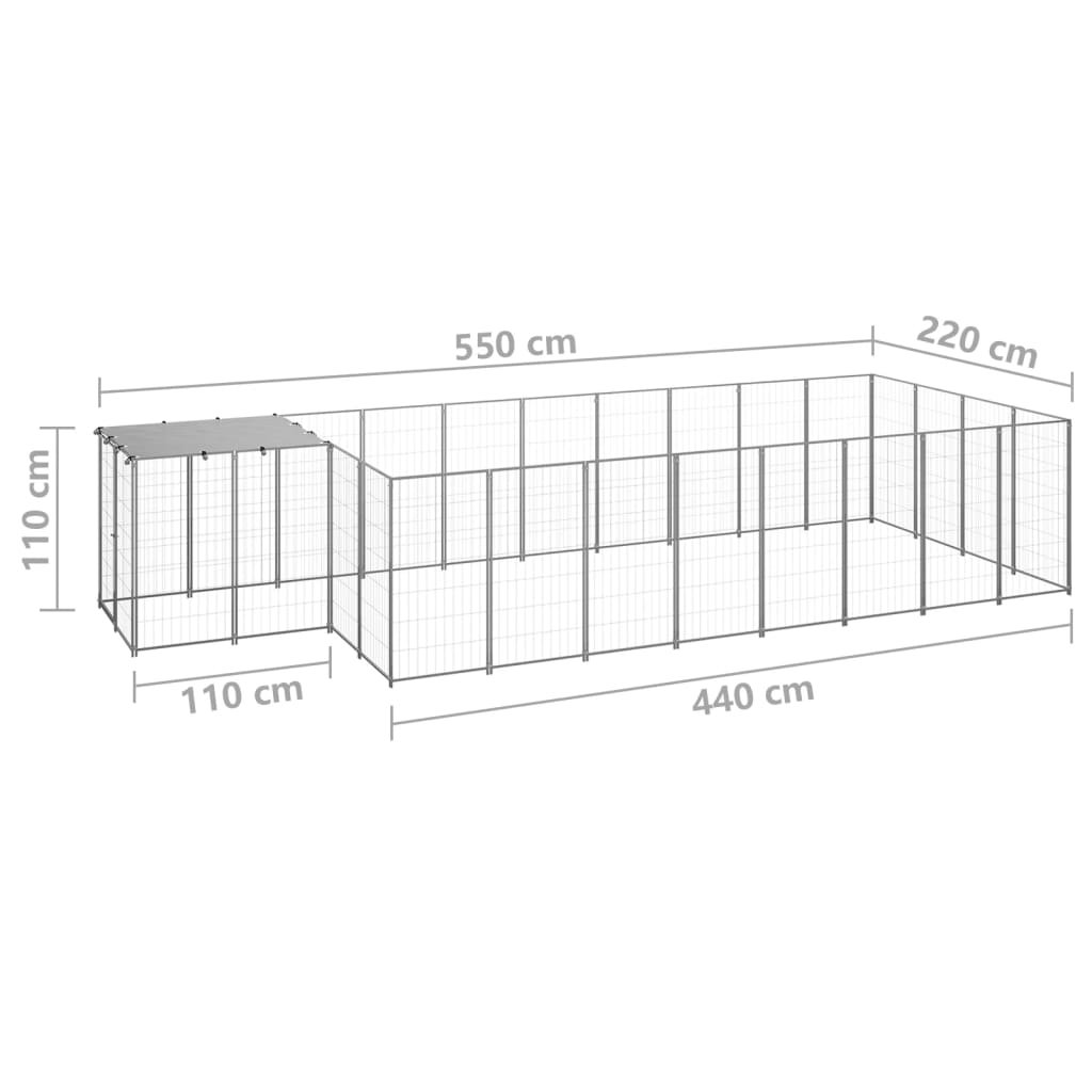 Hundegård sølv 10,89 m² stål vidaXL