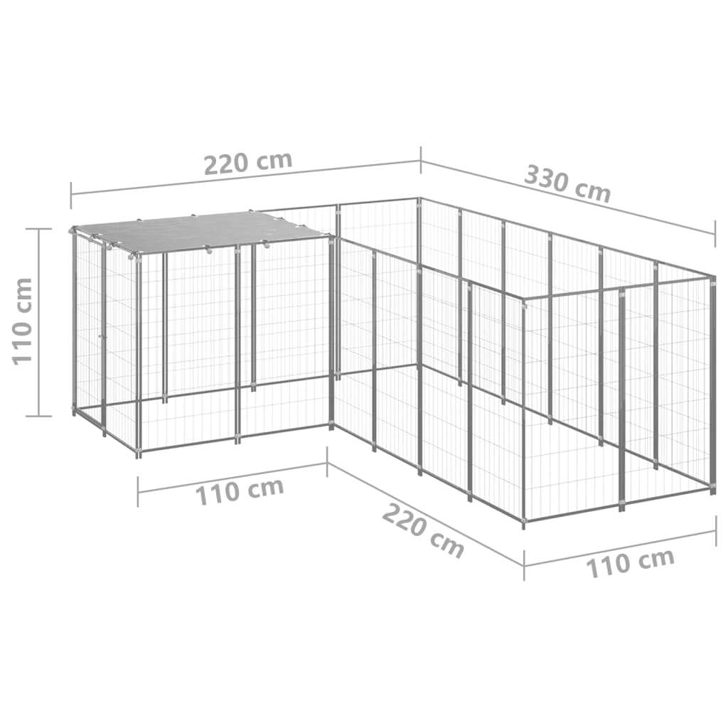 Hundegård sølv 4,84 m² stål vidaXL