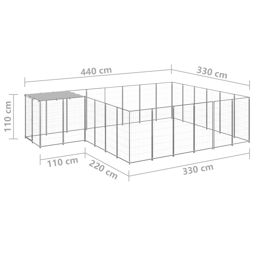 Hundegård sølv 12,1 m² stål vidaXL