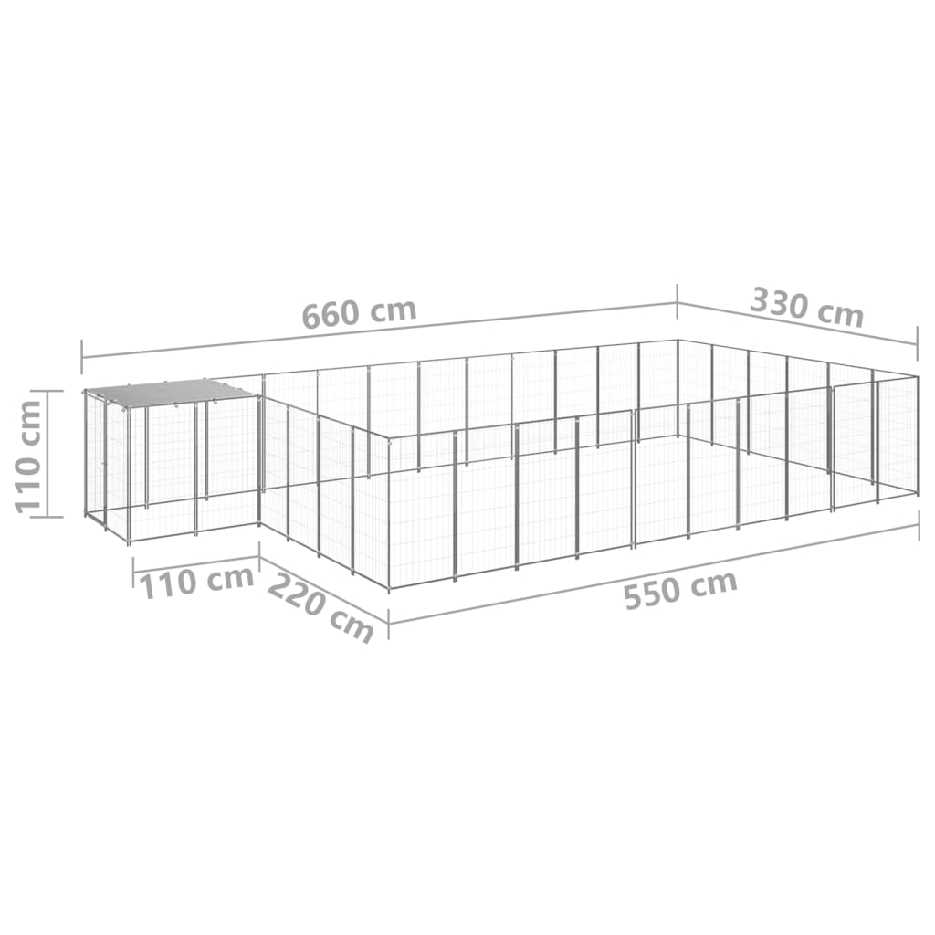 Hundegård sølv 19,36 m² stål vidaXL