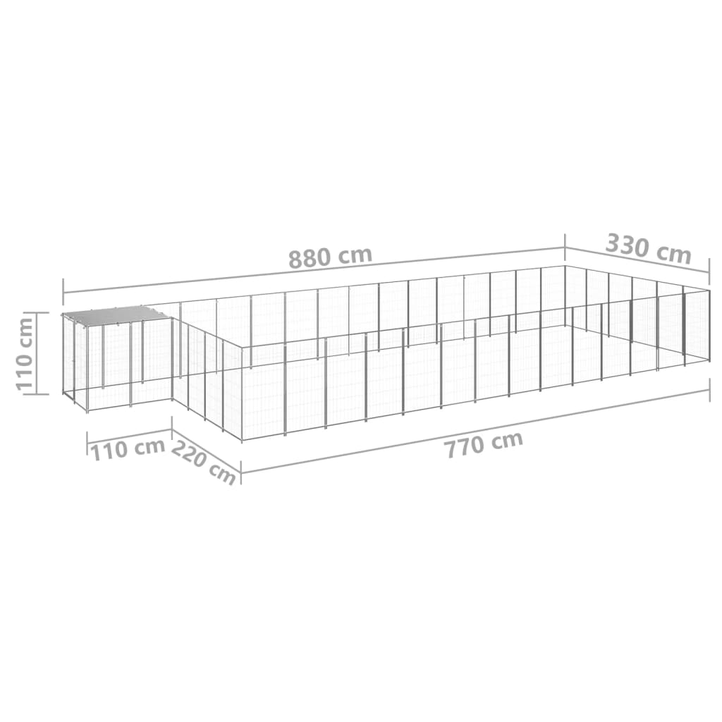Hundegård sølv 26,62 m² stål vidaXL
