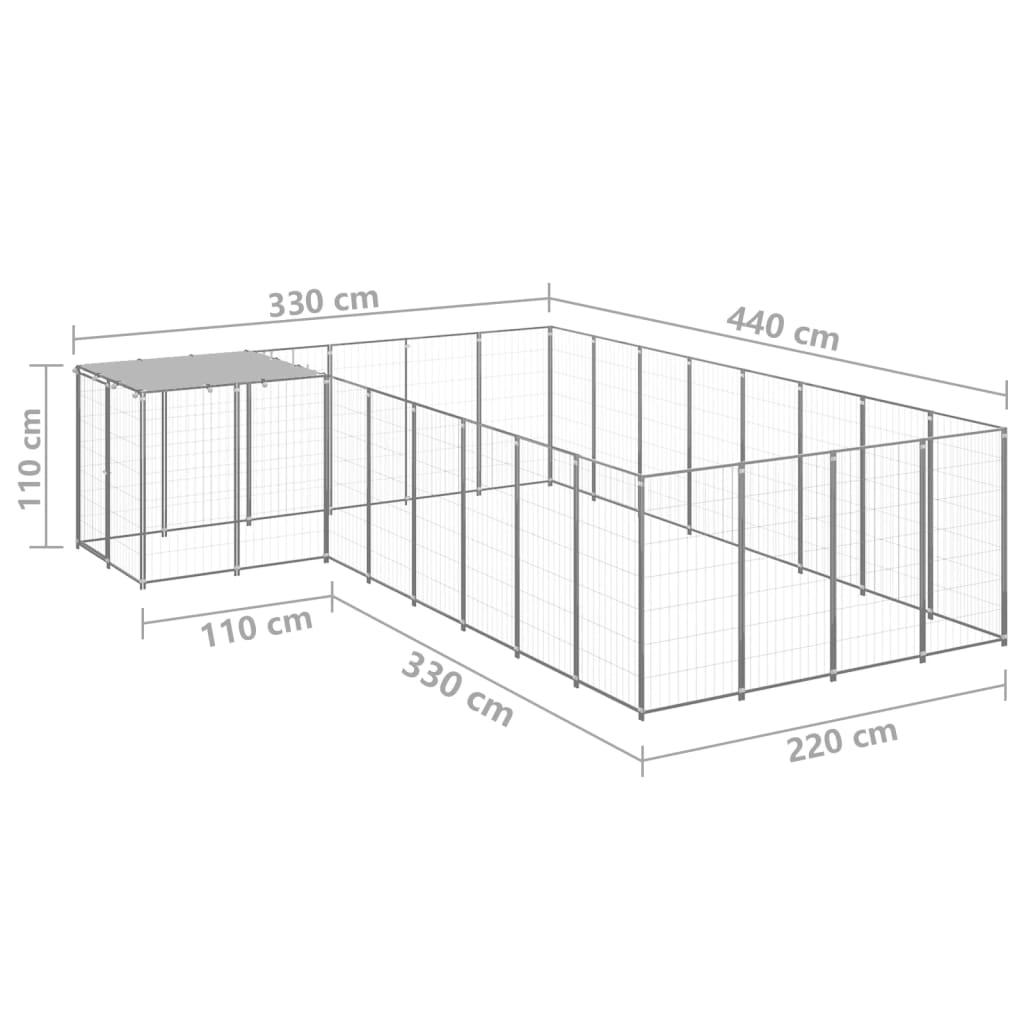 Hundegård sølv 10,89 m² stål vidaXL
