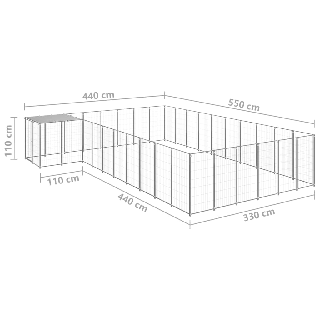 Hundegård sølv 19,36 m² stål vidaXL