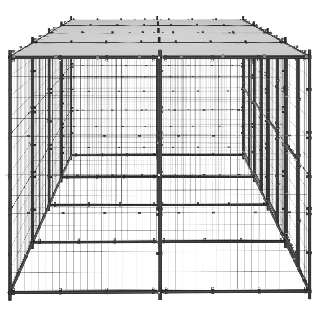 Utendørs hundegård med tak 9,68 m² stål