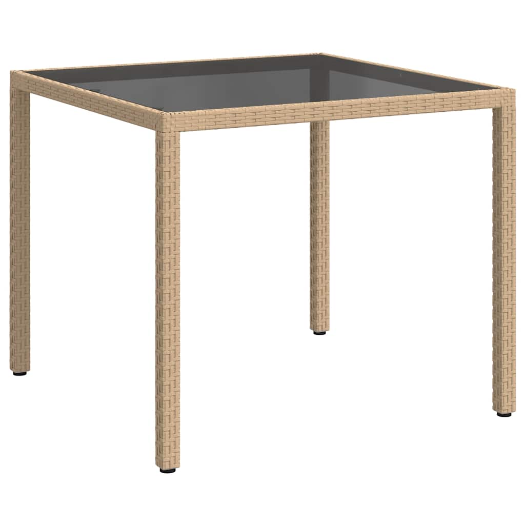 Hagebord 90x90x75 cm herdet glass og polyrotting beige vidaXL