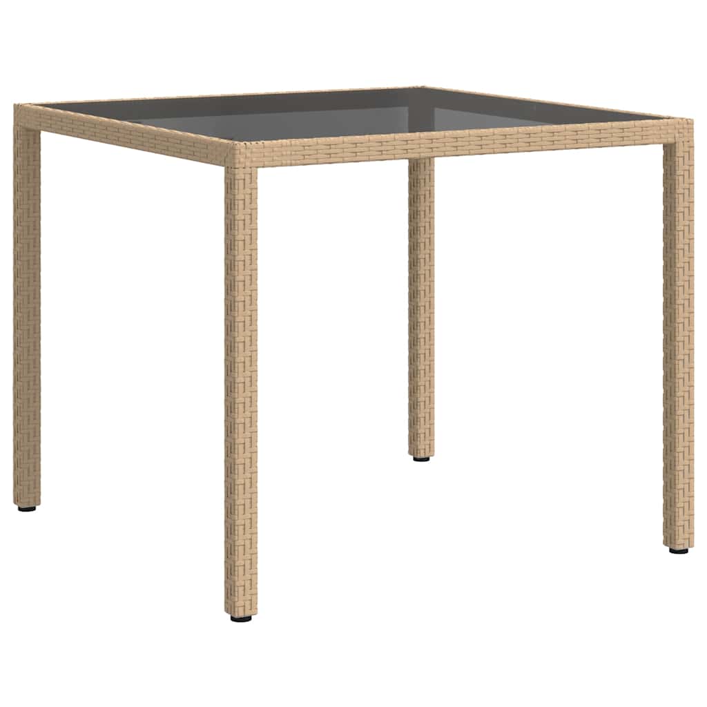 Hagebord 90x90x75 cm herdet glass og polyrotting beige vidaXL