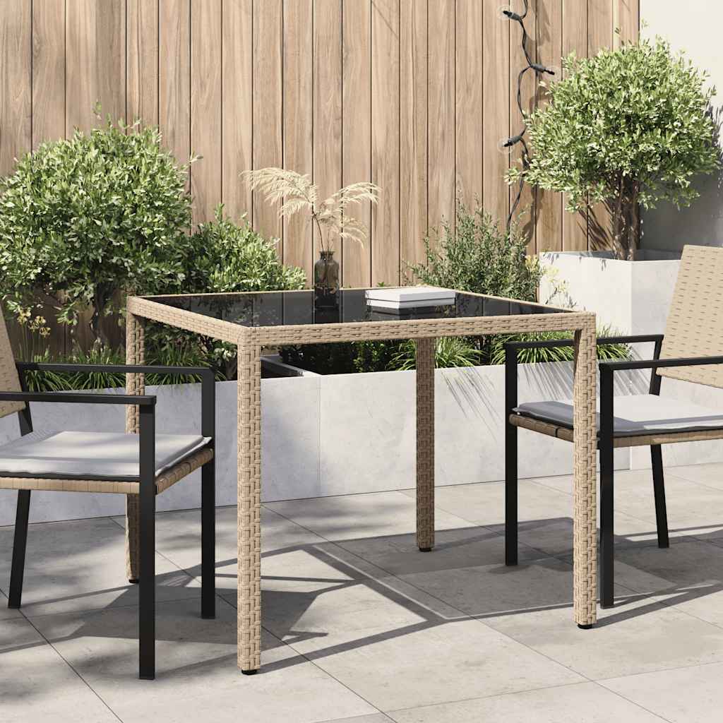 Hagebord 90x90x75 cm herdet glass og polyrotting beige vidaXL