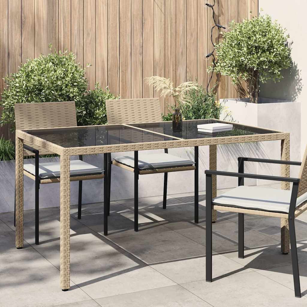 Hagebord 150x90x75 cm herdet glass og polyrotting beige vidaXL