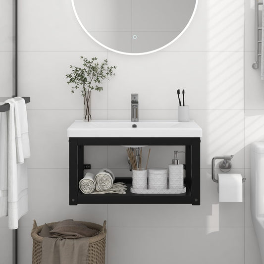Vegghengt servantramme for bad svart 59x38x31 cm jern