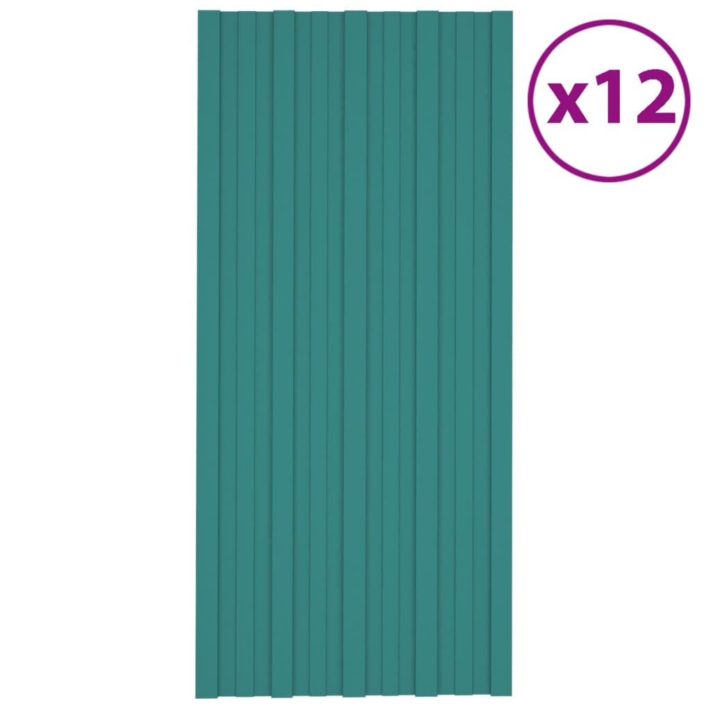 Takplater 12 stk grønn 100x45 cm galvanisert stål