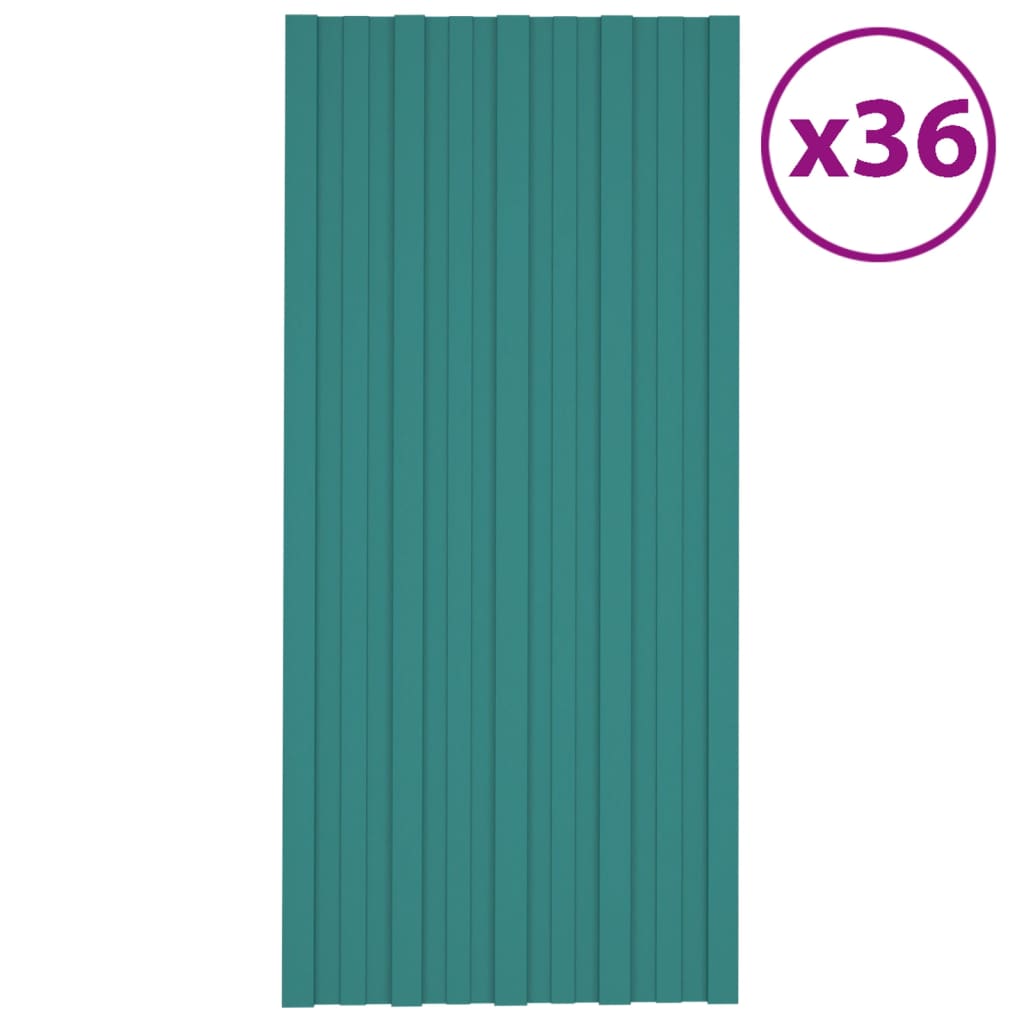 Takplater 36 stk grønn 100x45 cm galvanisert stål