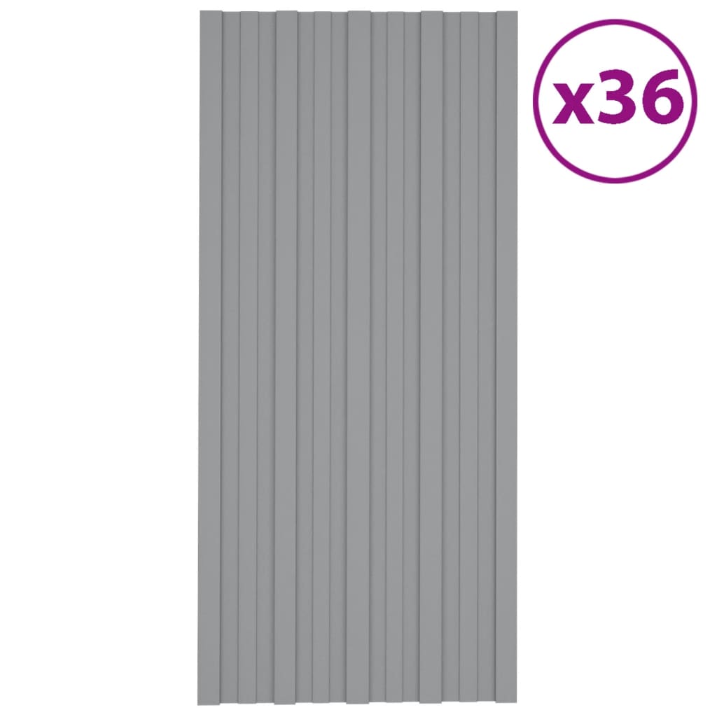 Takplater 36 stk grå 100x45 cm galvanisert stål