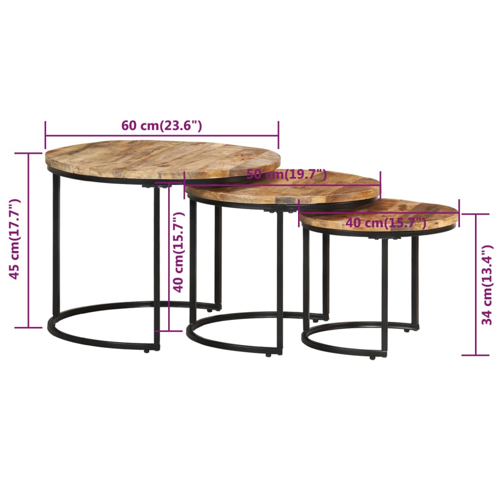 Stablebord 3 stk grovt mangotre vidaXL