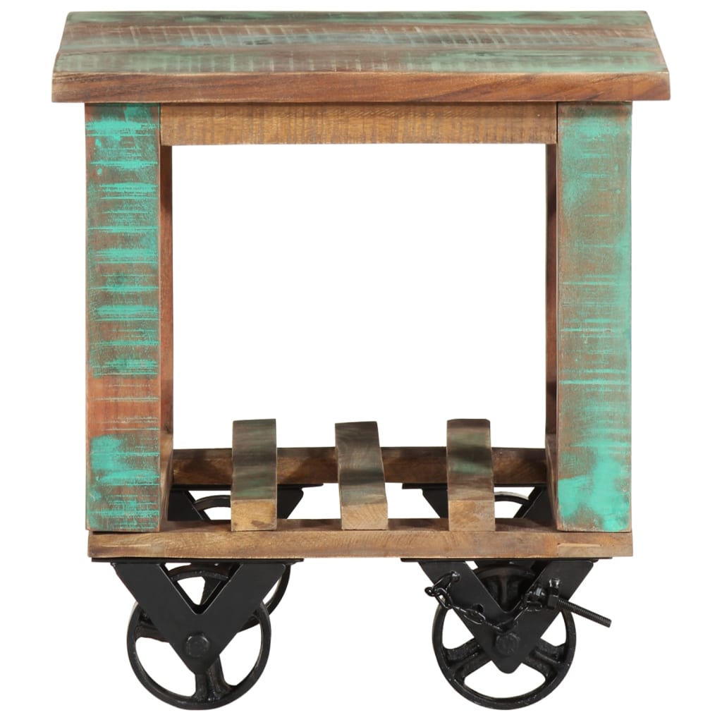 Sidebord med hjul 40x40x42 cm gjenvunnet heltre