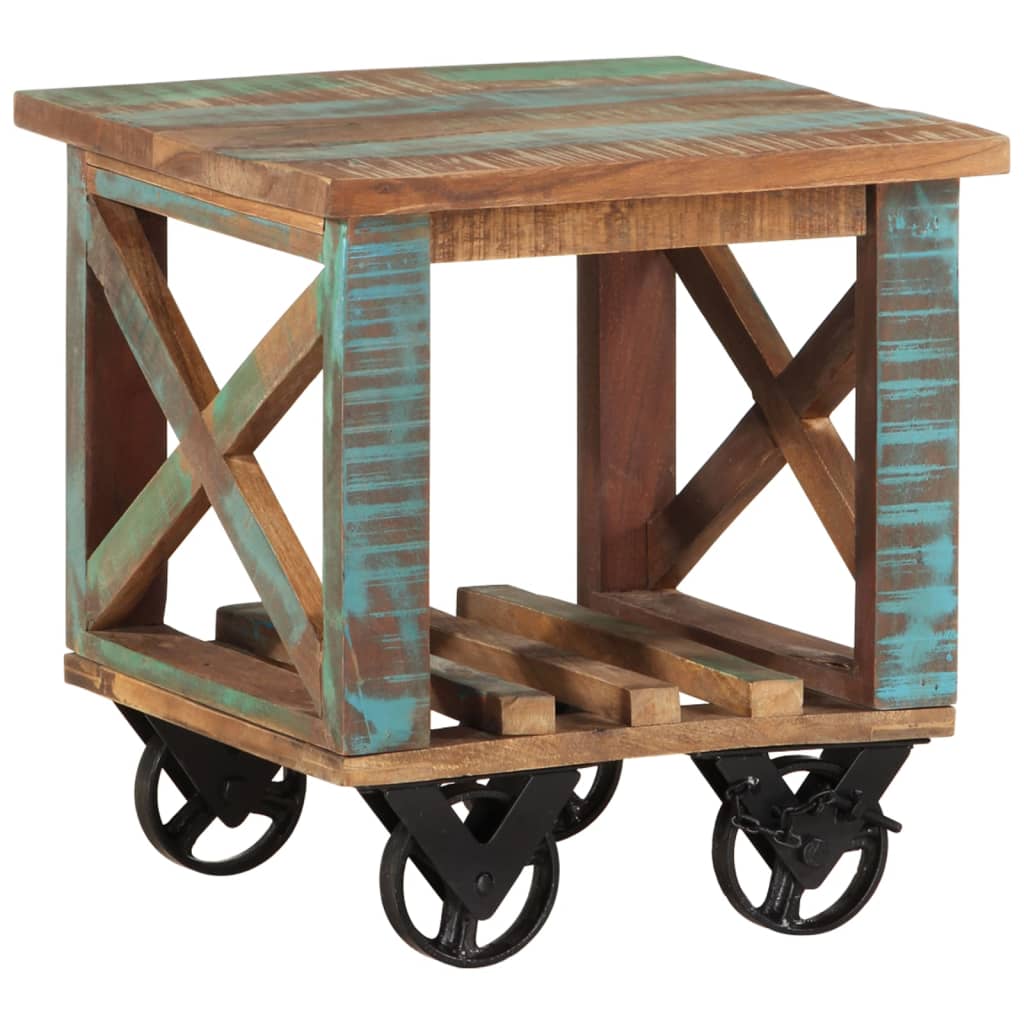 Sidebord med hjul 40x40x42 cm gjenvunnet heltre