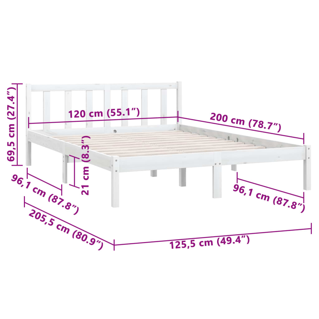 Sengeramme hvit heltre furu 120x200 cm