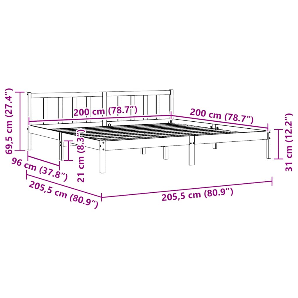 Sengeramme svart heltre furu 200x200 cm