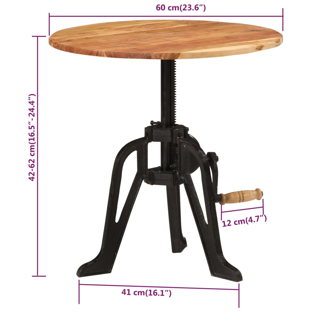 Sidebord 60x(42-62) cm heltre akasie og støpejern