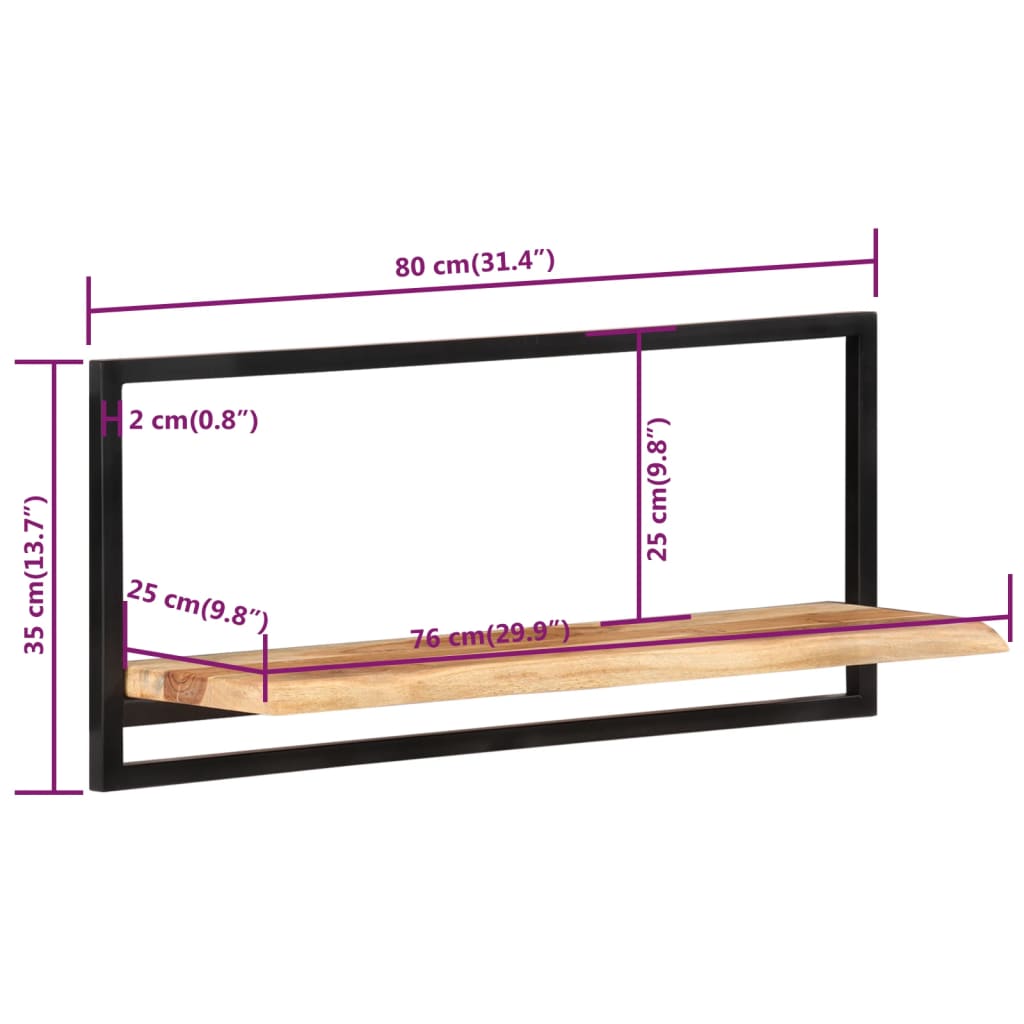 Vegghyller 2 stk 80x25x35 cm heltre akasie og stål