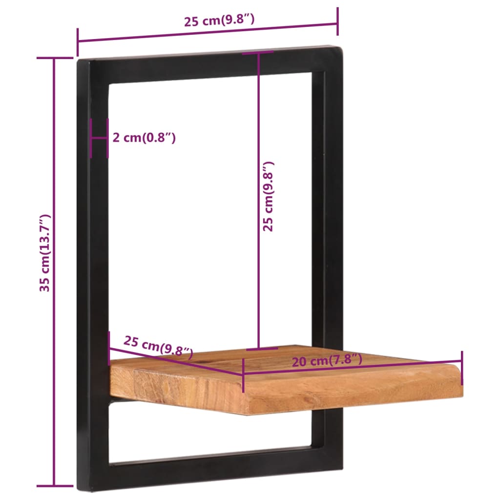 Vegghyller 2 stk 25x25x35 cm heltre akasie og stål