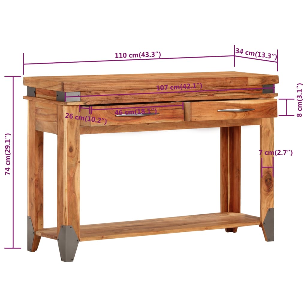 Konsollbord 110x34x74 cm heltre akasie
