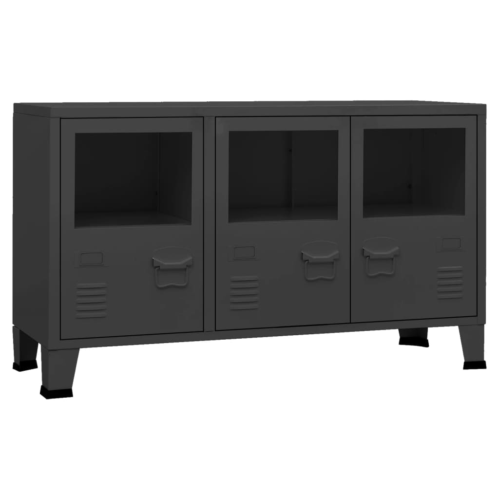 Industriell skjenk svart 105x35x62 cm metall og glass