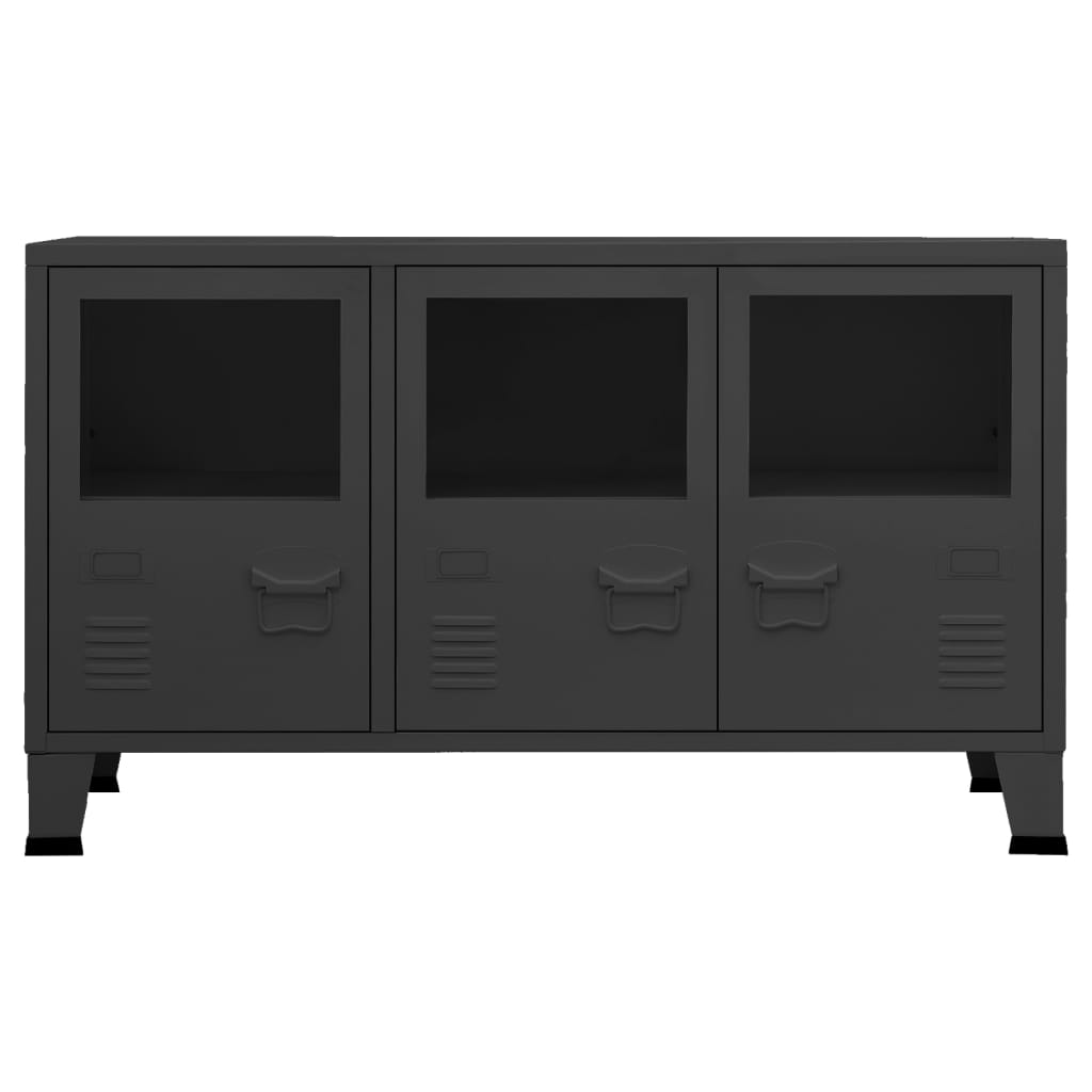 Industriell skjenk svart 105x35x62 cm metall og glass
