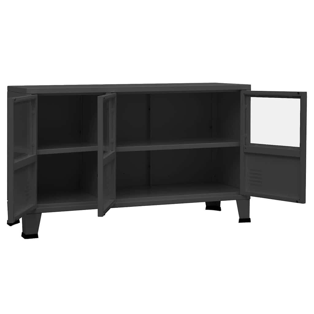 Industriell skjenk antrasitt 105x35x62 cm metall og glass