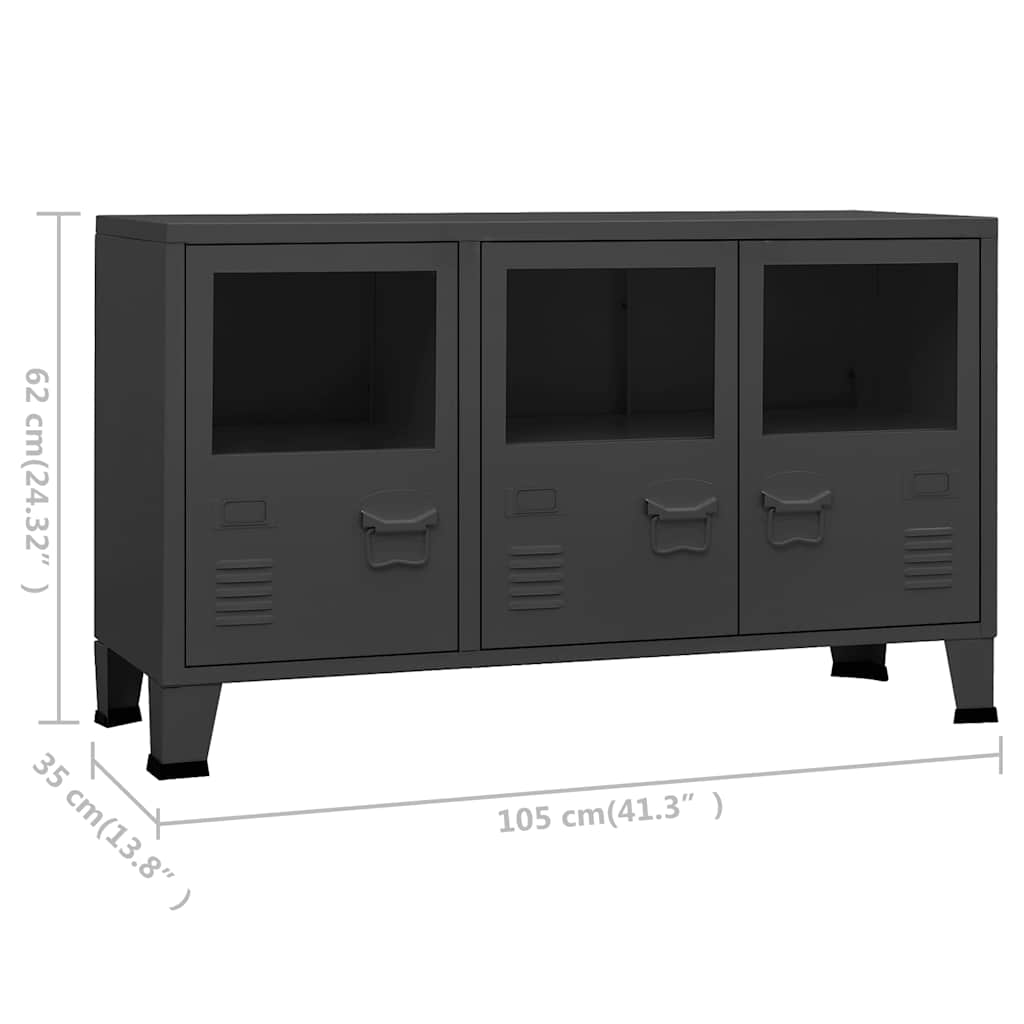 Industriell skjenk antrasitt 105x35x62 cm metall og glass