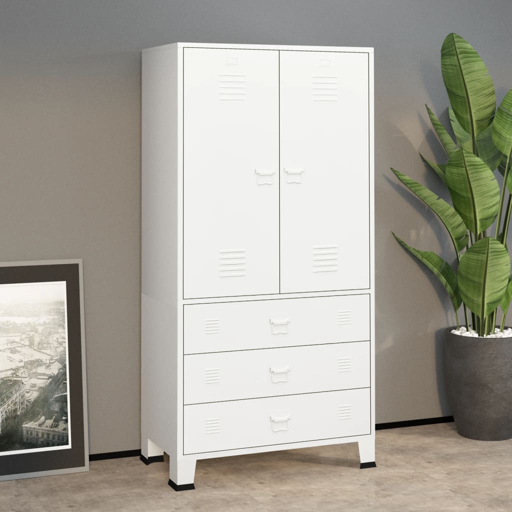 Industriell garderobe hvit 90x50x180 cm metall