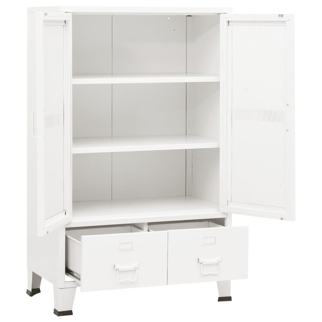 Industriell oppbevaringskiste hvit 70x40x115 cm metall