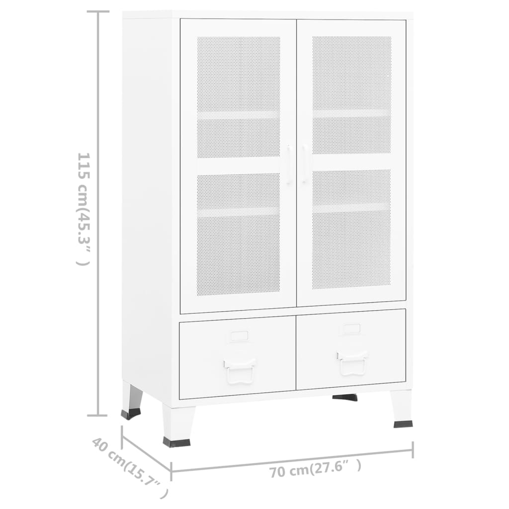 Industriell oppbevaringskiste hvit 70x40x115 cm metall