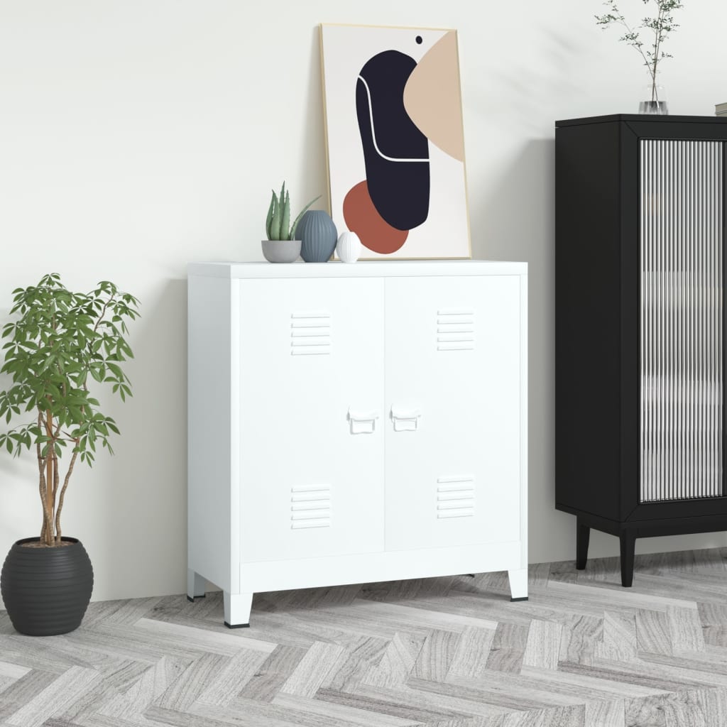 Industriell oppbevaringskiste hvit 90x40x100 cm stål