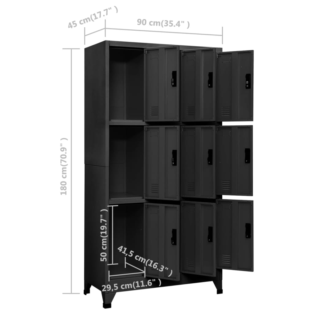 Oppbevaringsskap antrasitt 90x45x180 cm stål