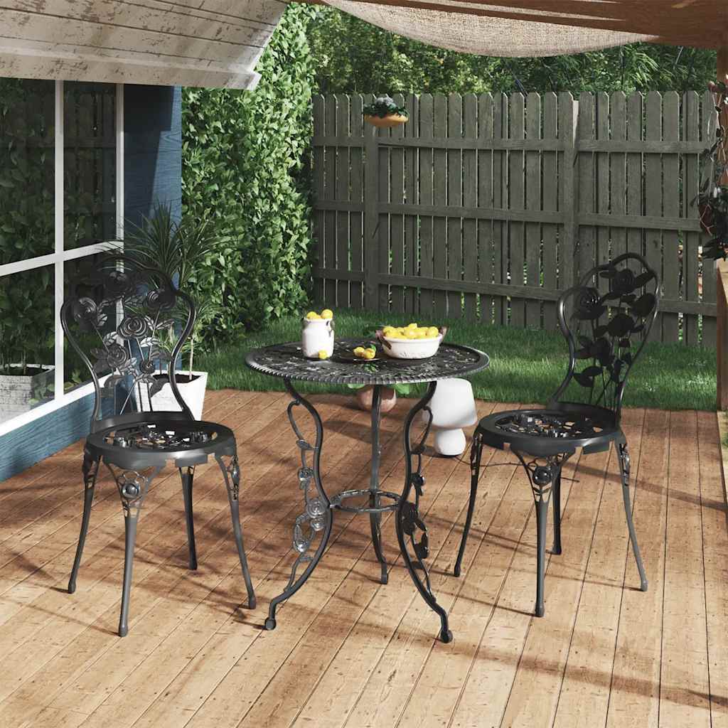 Bistrosett 3 deler støpt aluminium svart vidaXL